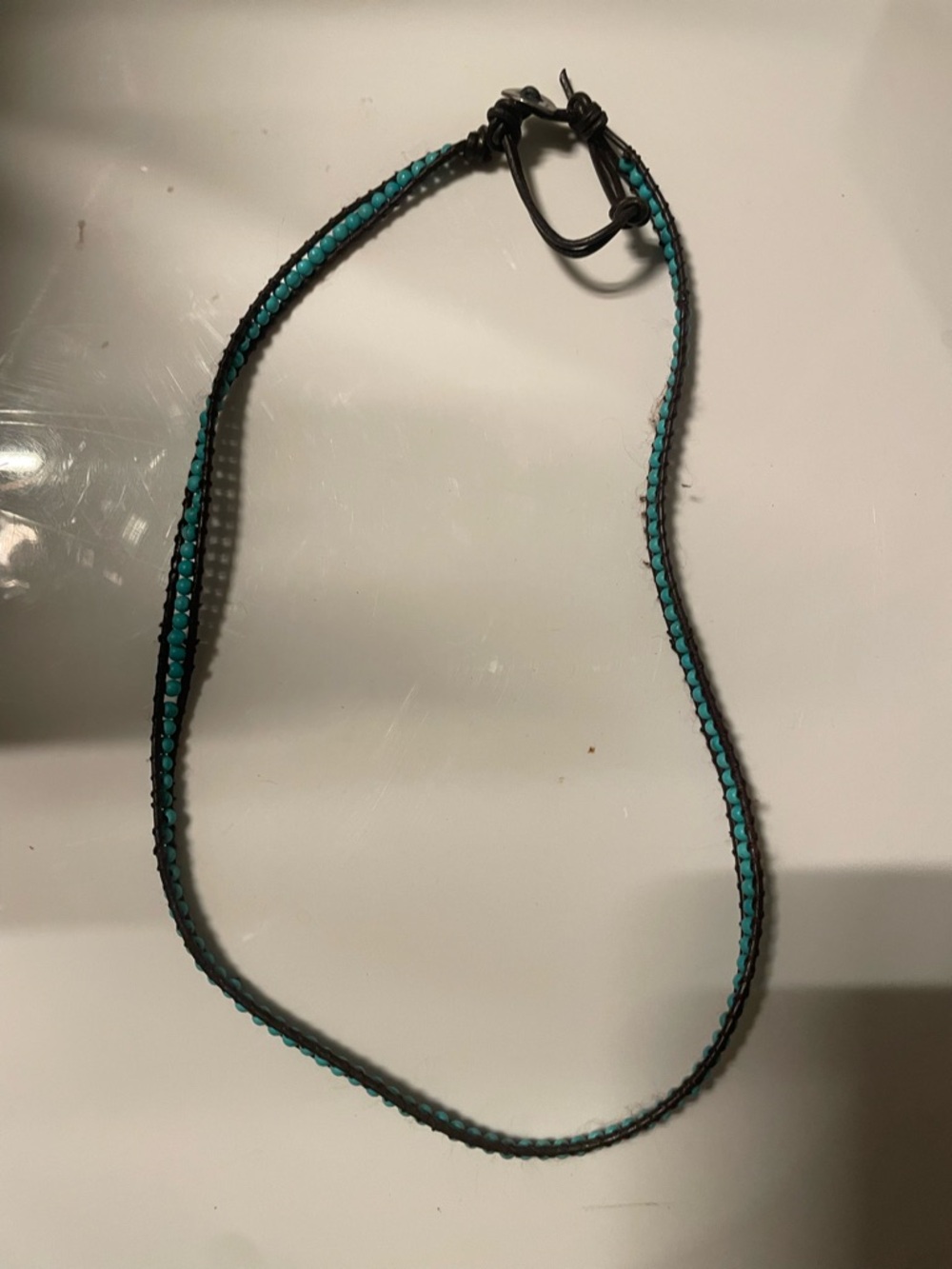 Turquoise Beaded Leather Wrap Necklace